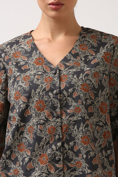 Charcoal Printed Flare Sleeve Top