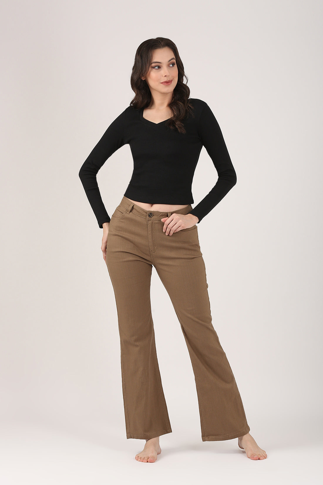 Khaki Soft Form Flare Stretch Cotton Pant