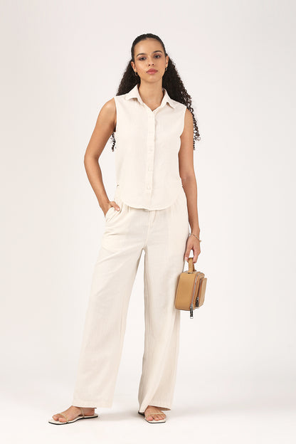 Oatmeal Cotton linen Sleeveless Shirt