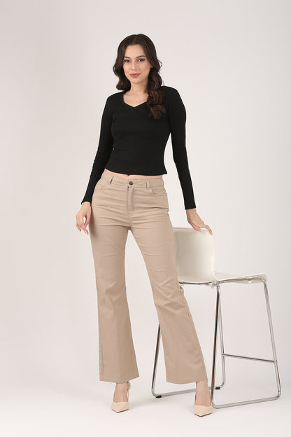 Taupe SoftForm Flare Stretch Cotton Pant