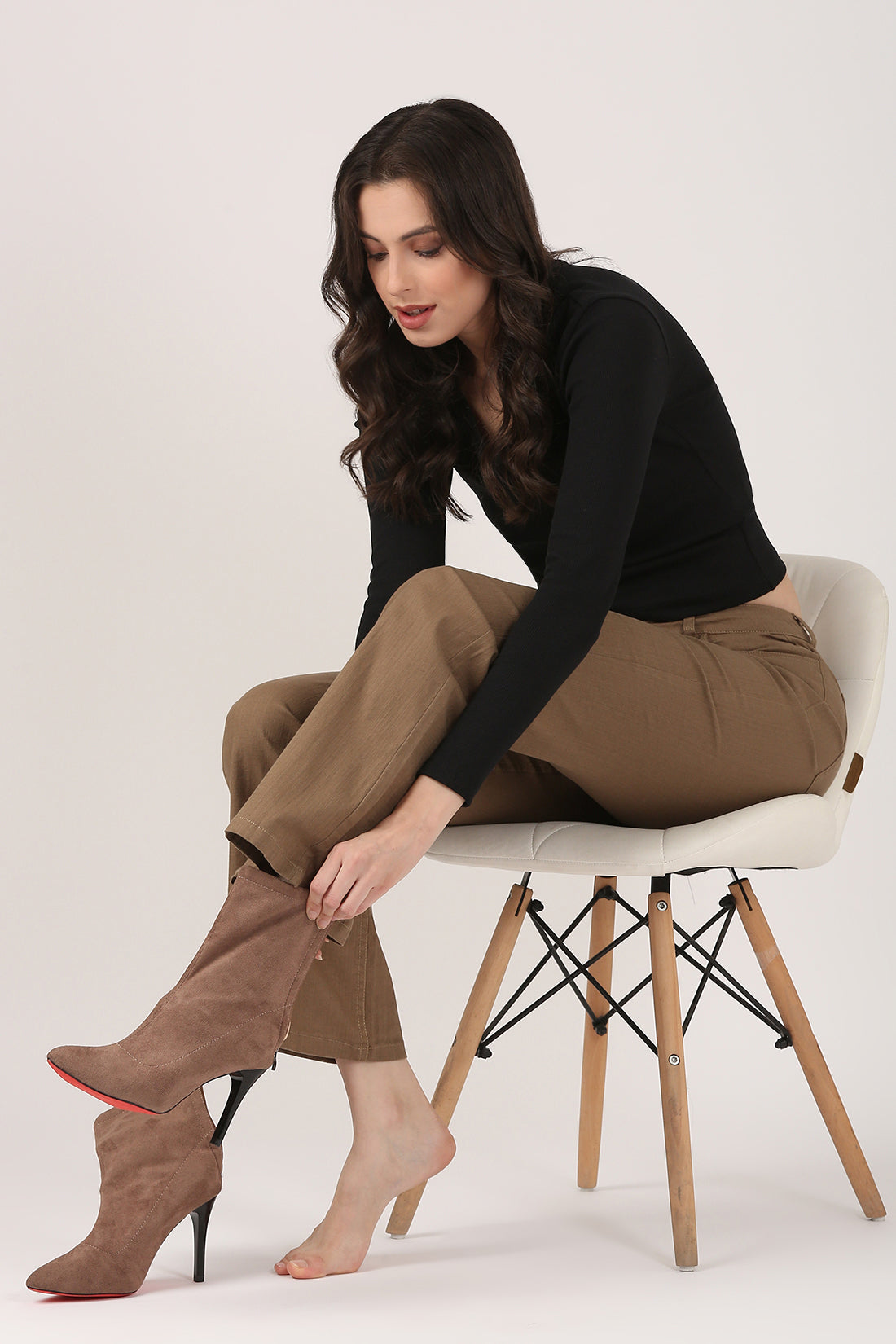 Khaki Soft Form Flare Stretch Cotton Pant