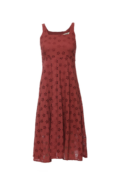 Rust Fit & Flare Midi Dress