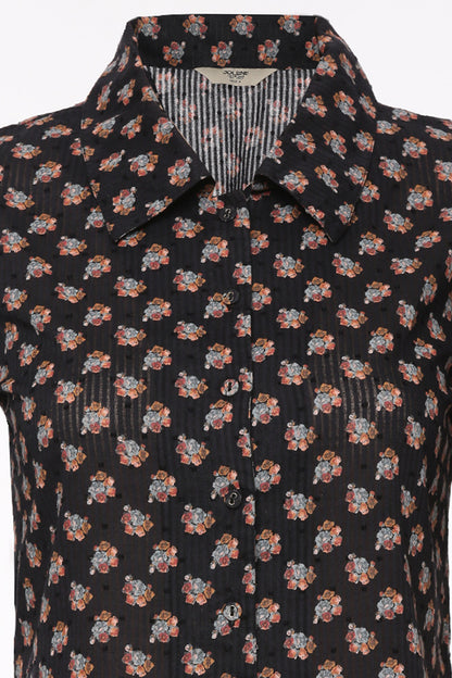 Black Floral Button Down Top
