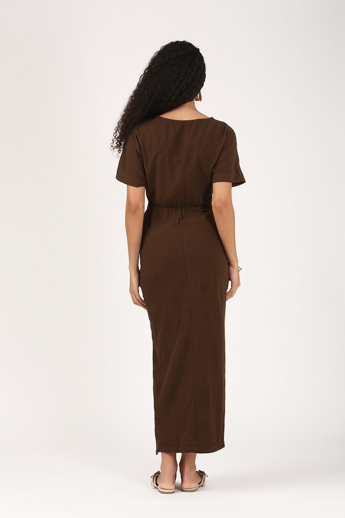 Cleo Linen Slit Dress in Espresso