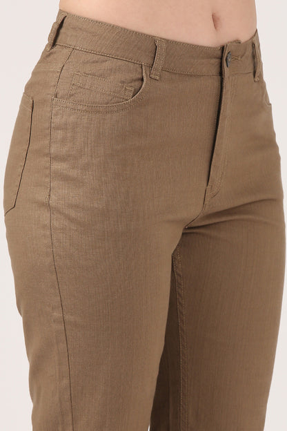 Khaki Soft Form Flare Stretch Cotton Pant