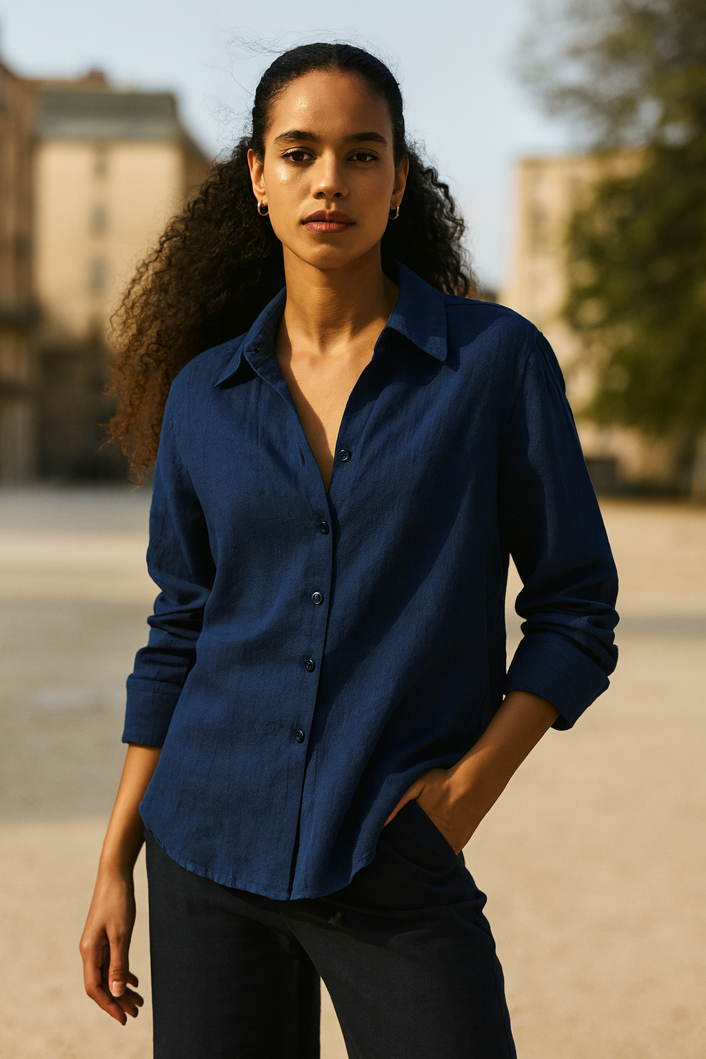 Linen Shirt Classic Fit - Midnight Blue