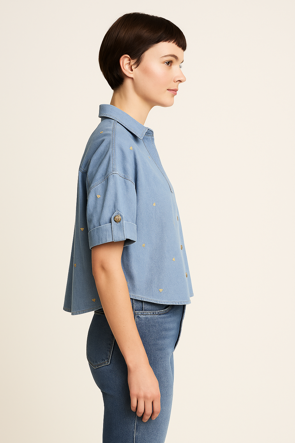 Heart of Gold Denim Top with Embroidery
