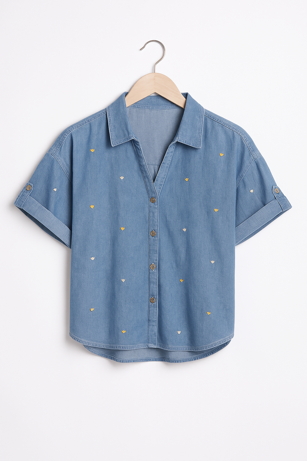 Heart of Gold Denim Top with Embroidery