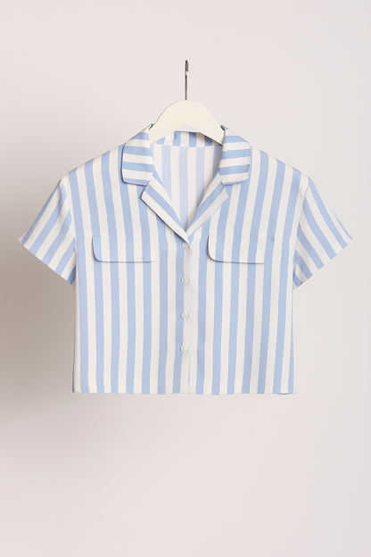 Blue Breeze Crop Shirt – Women’s Lightweight Striped Modal Shirt