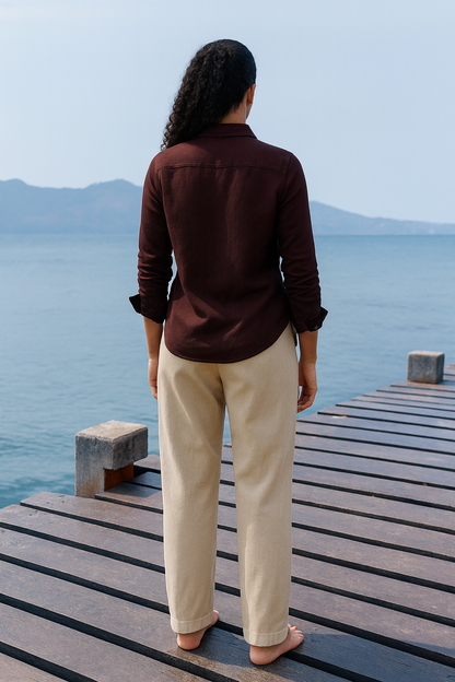 Linen Shirt Classic Fit - Chocolate Brown