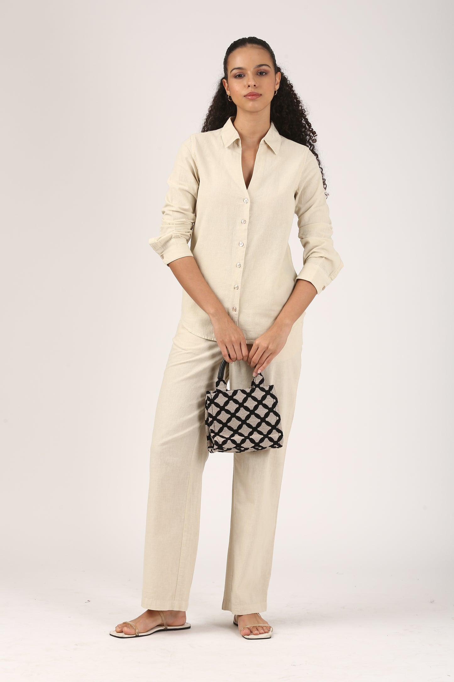 Linen Wide Leg Pants - Beige