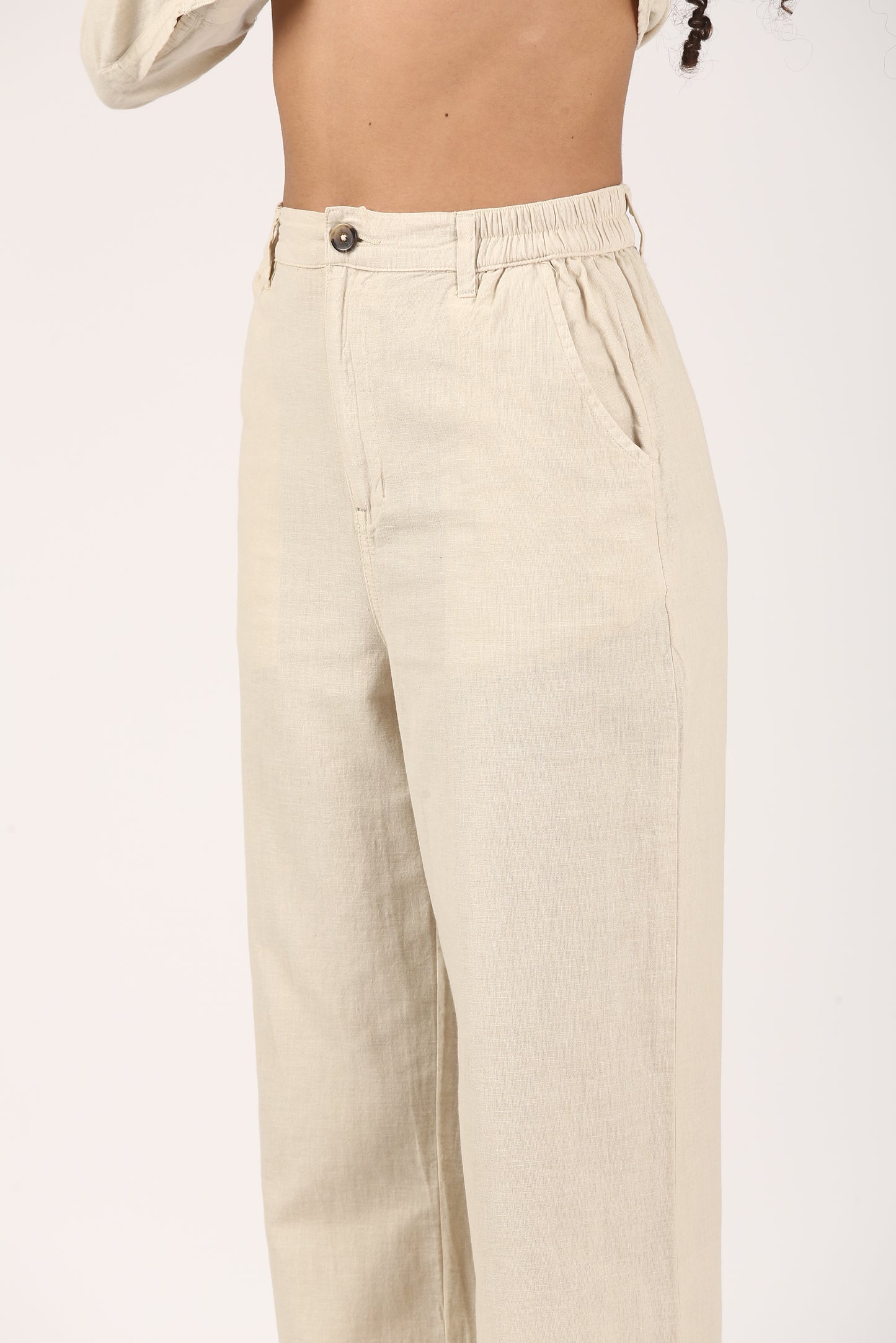 Linen Wide Leg Pants - Beige