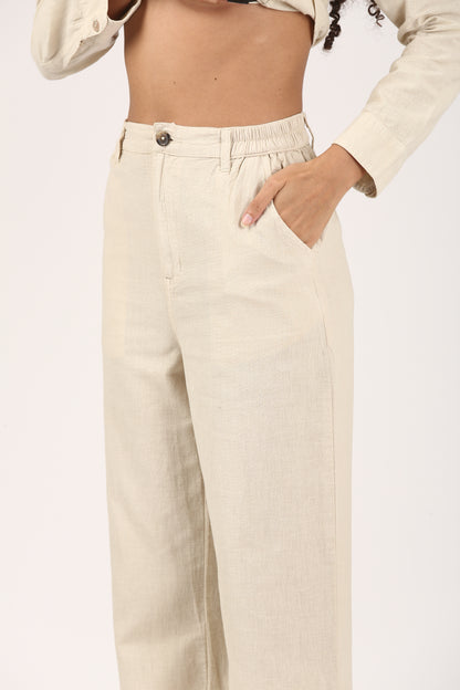 Linen Wide Leg Pants - Beige