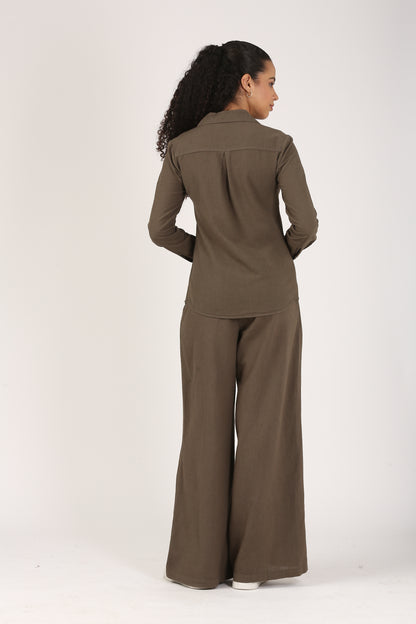 Linen Lapel Shirt - Olive