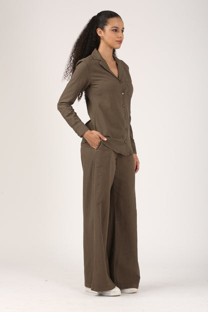 Linen Flare Pant - Olive
