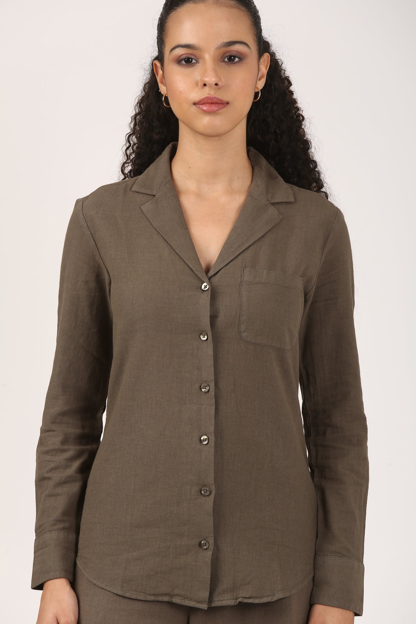 Linen Lapel Shirt - Olive