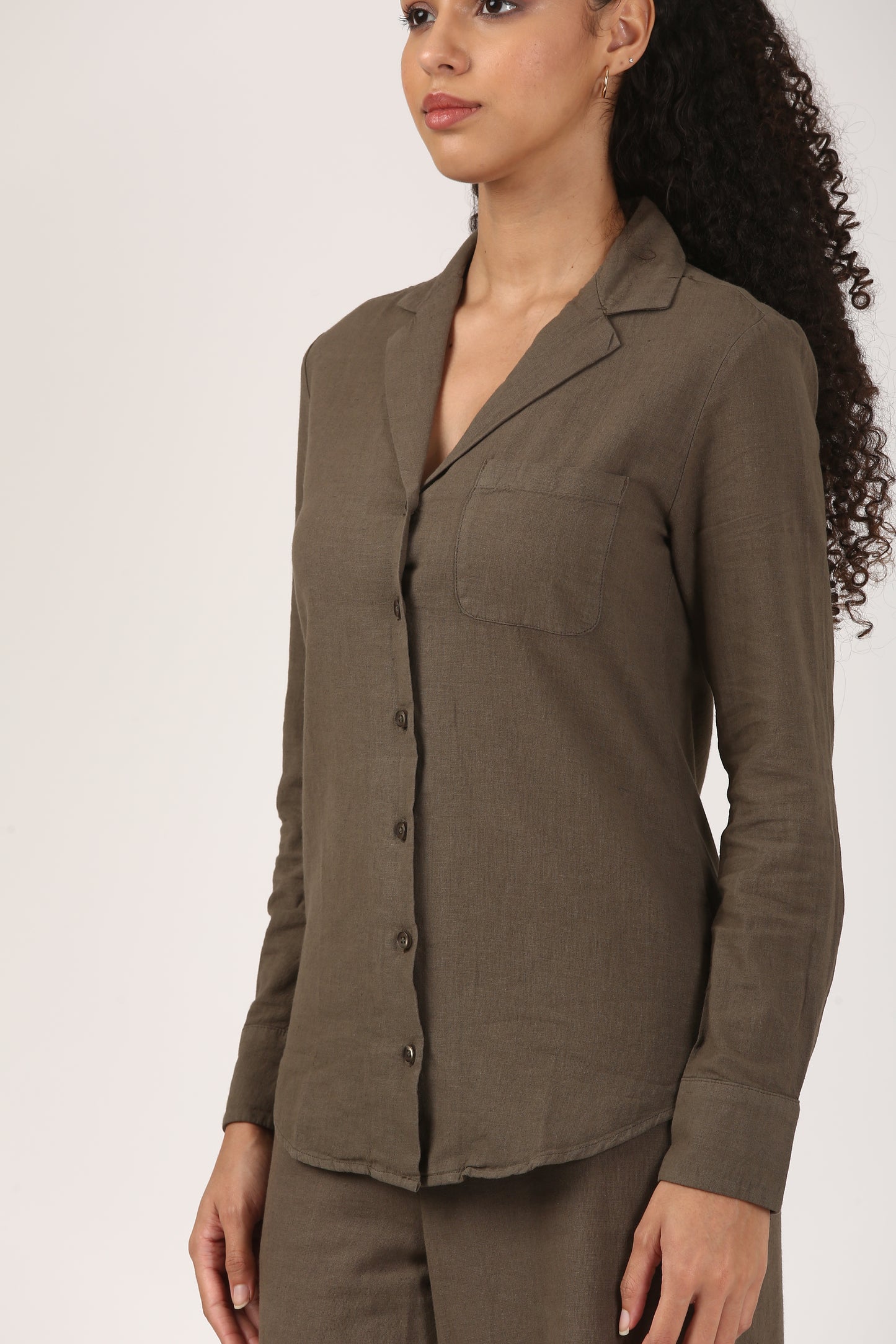 Linen Lapel Shirt - Olive