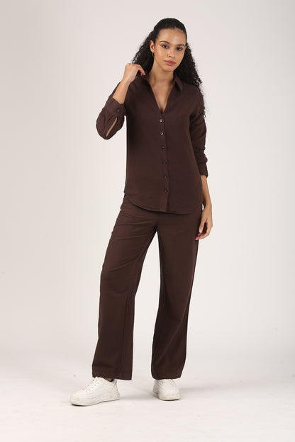 Linen Wide Leg Pants - Chocolate Brown