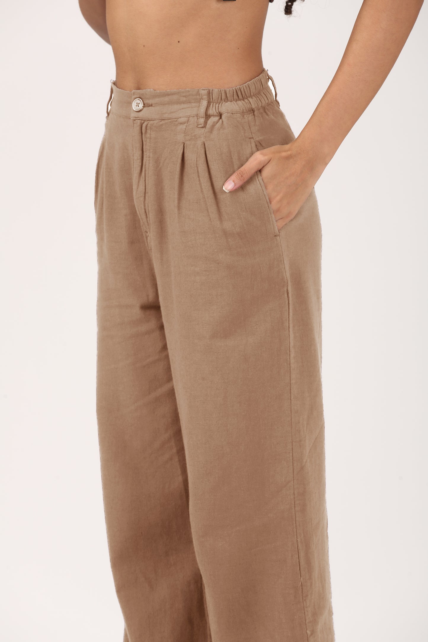 Caramel Cotton linen Flare Pant