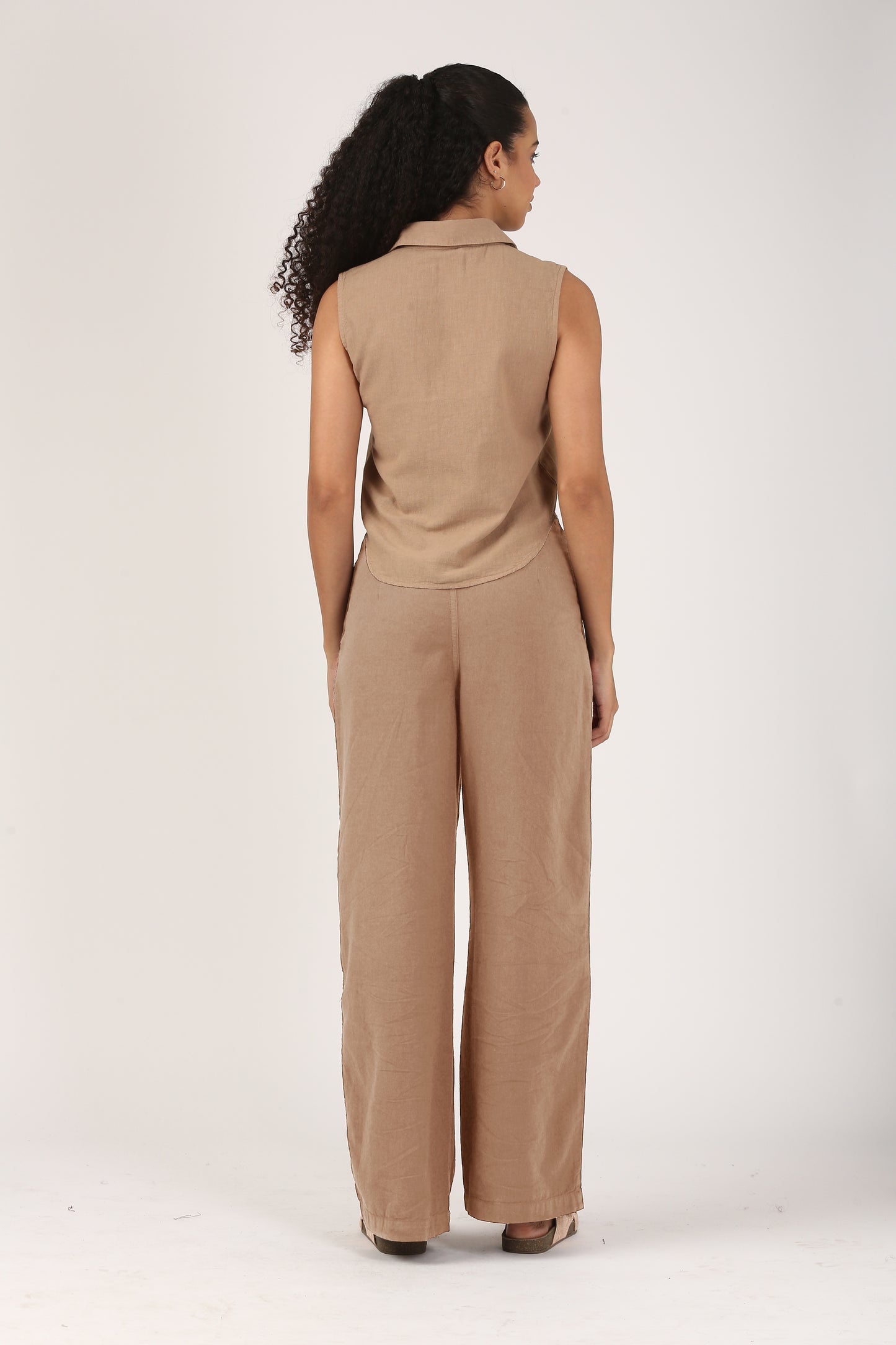 Caramel Cotton linen Flare Pant