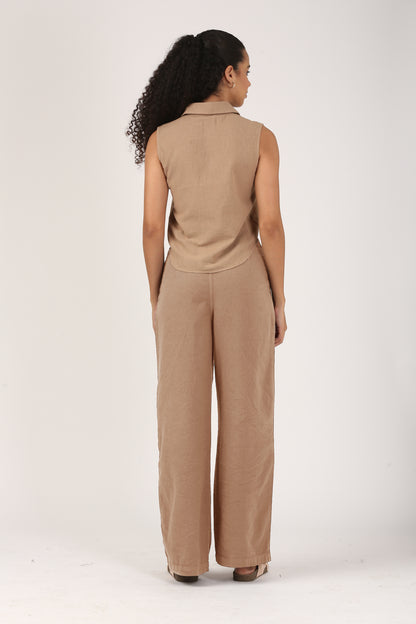 Caramel Cotton linen Flare Pant