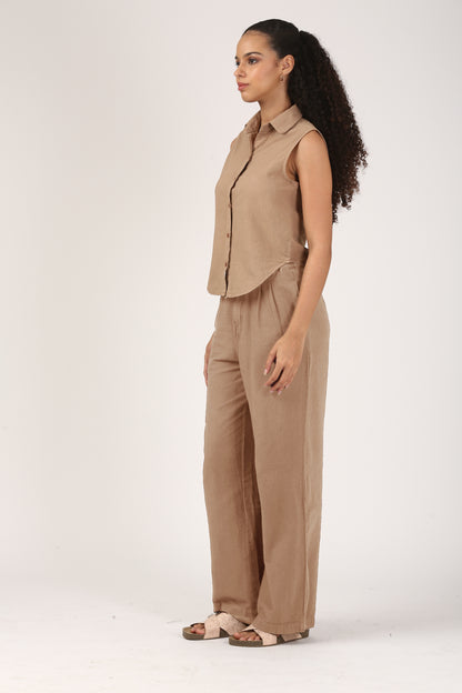 Caramel Cotton linen Flare Pant