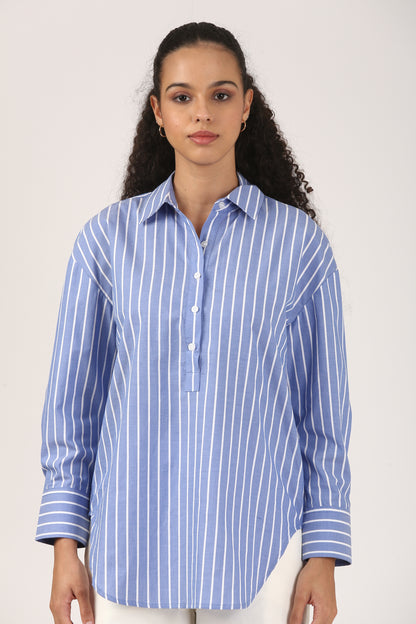 Azure Lines Cotton Popover Shirt