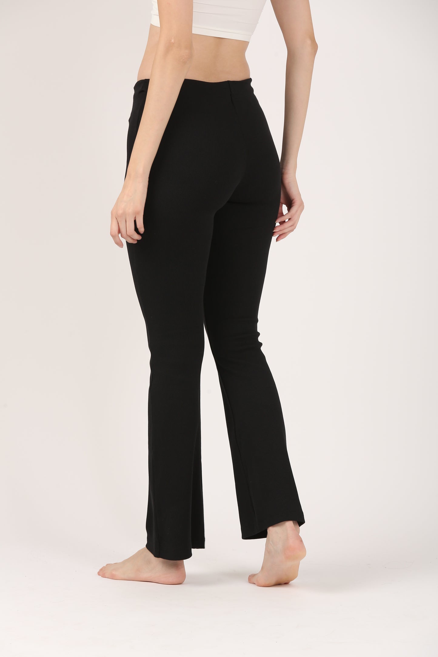 Soft Cotton Rib Black Flare Pants