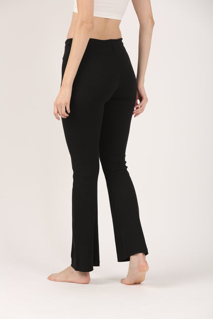 Soft Cotton Rib Black Flare Pants