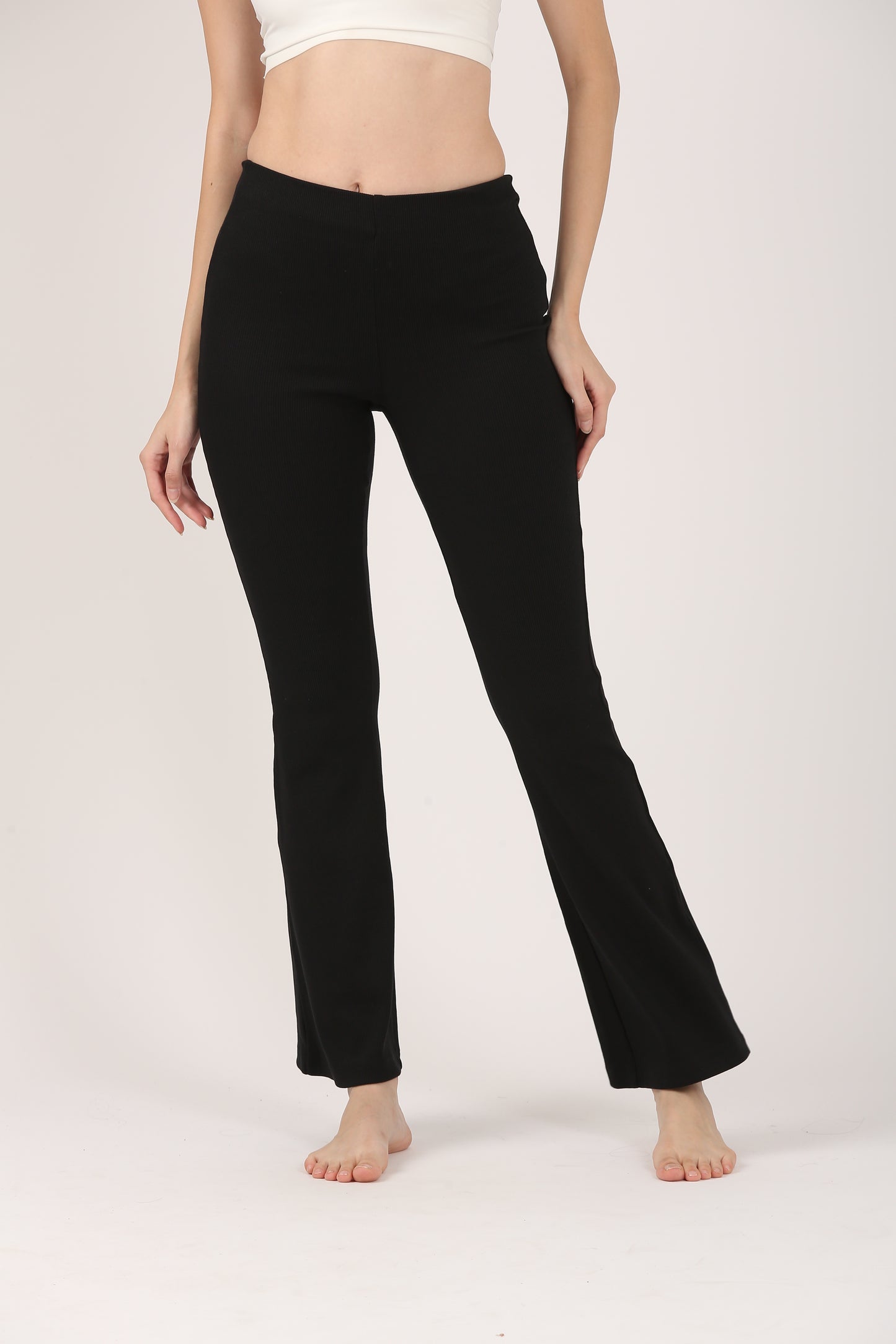 Soft Cotton Rib Black Flare Pants