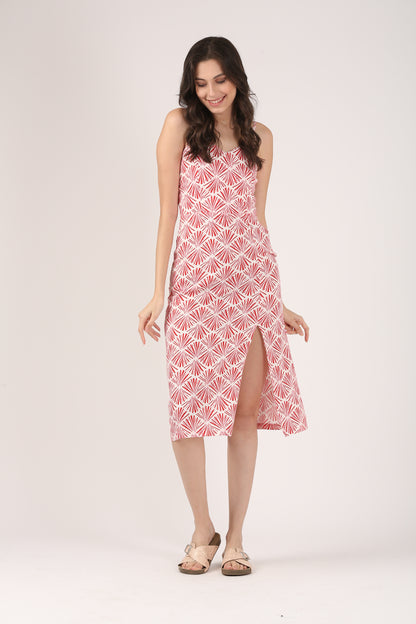 Red Strappy Summer Dress with Slit