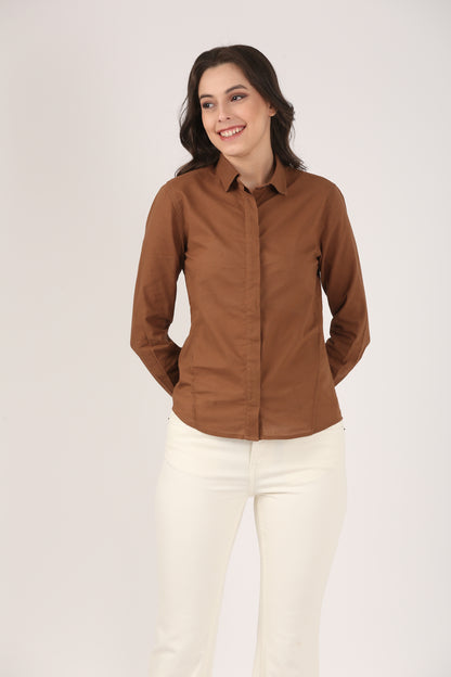 Coffee Brown Cotton Pintuck shirt
