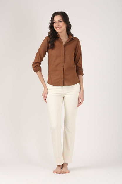 Coffee Brown Cotton Pintuck shirt