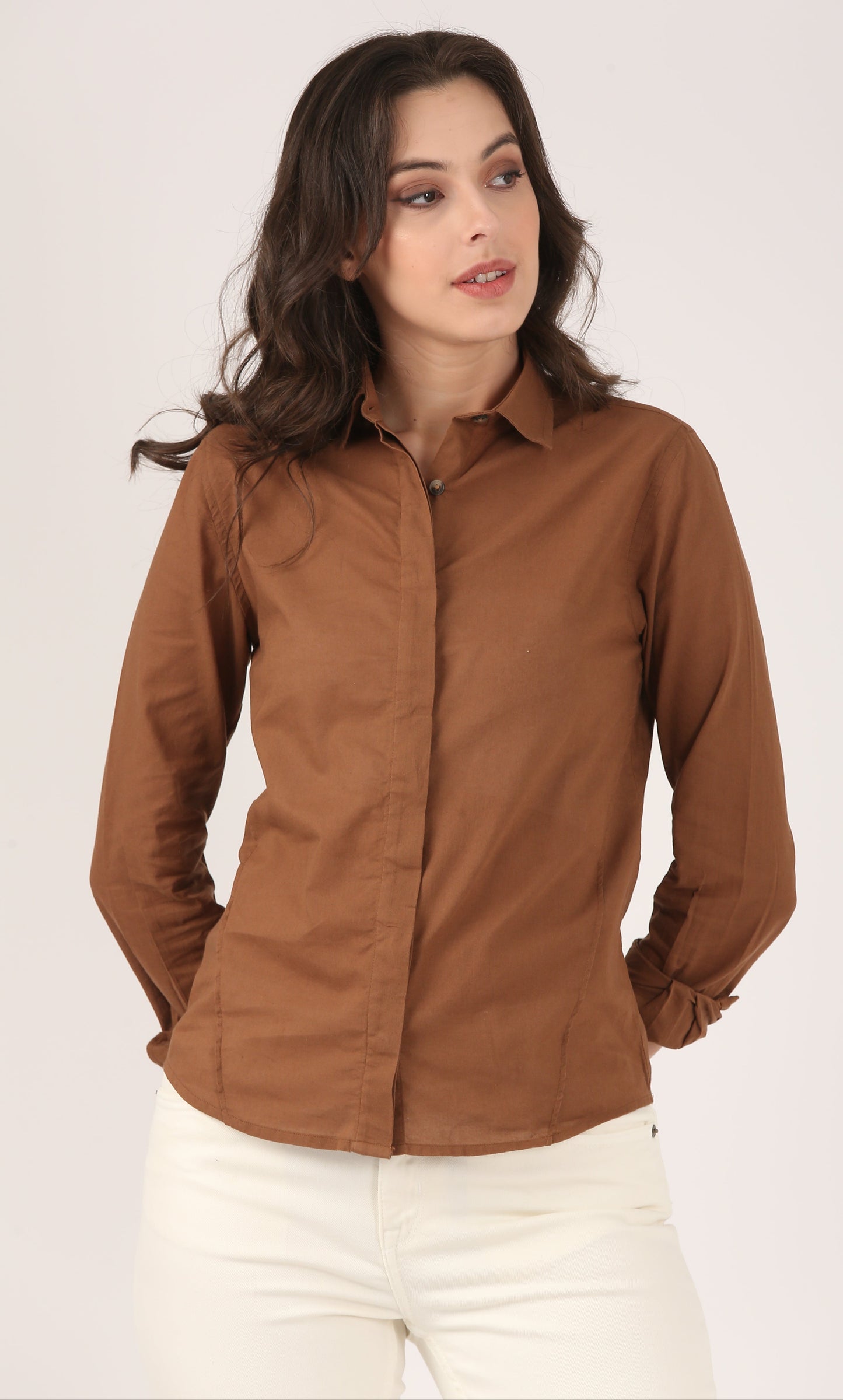 Coffee Brown Cotton Pintuck shirt