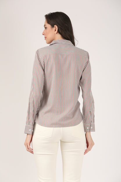 Classic Brown & White Striped Shirt