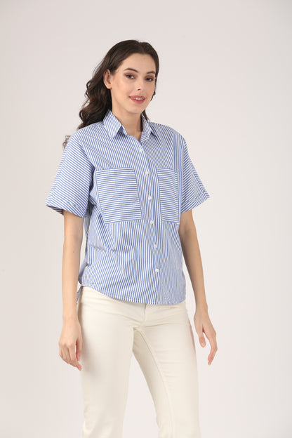 Blue Stripes Cotton Kimono shirt
