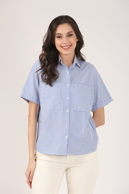 Blue Stripes Cotton Kimono shirt