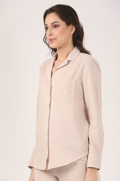 Linen Lapel Shirt - Dusty Pink