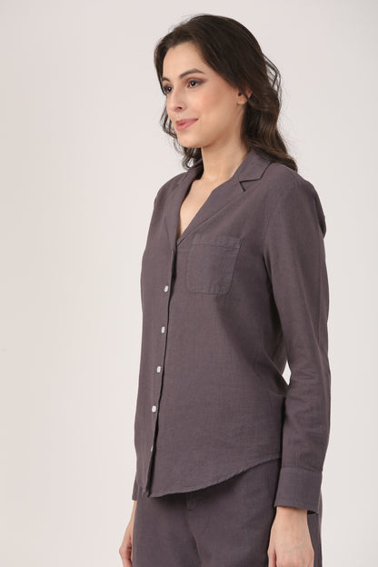 Linen Lapel Shirt - Charcoal Grey