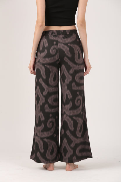 Midnight Ikat Viscose Flare Pant - Casual Wide Leg Trousers