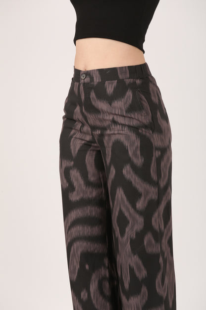 Midnight Ikat Viscose Flare Pant - Casual Wide Leg Trousers