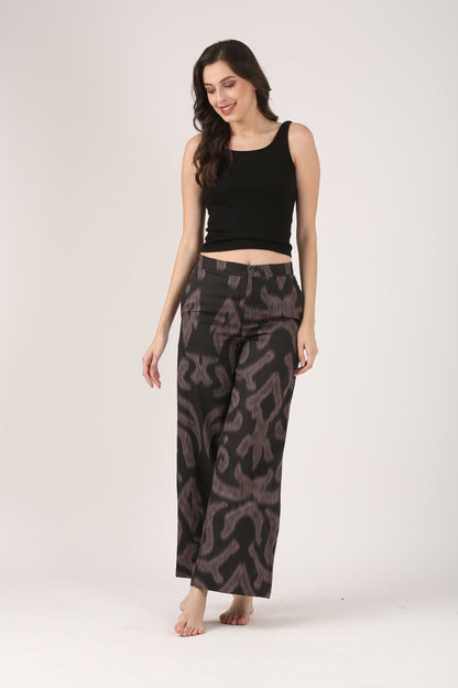 Midnight Ikat Viscose Flare Pant - Casual Wide Leg Trousers