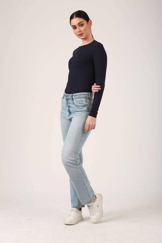 Navy Luxe Long Sleeve Top