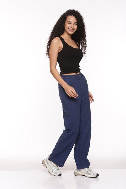 Linen Wide Leg Pants - Midnight Blue