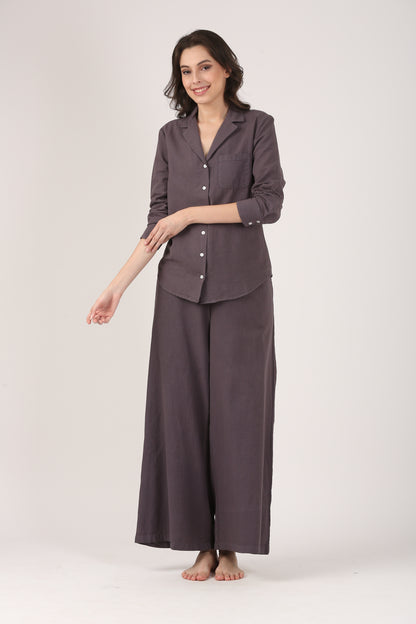 Linen Lapel Shirt - Charcoal Grey