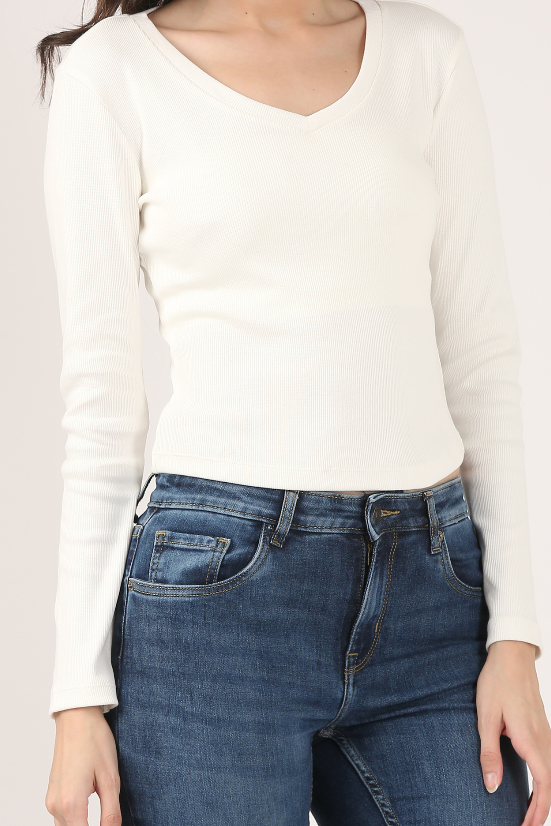 Soft Cotton Rib Sweetheart Neck Cream Top