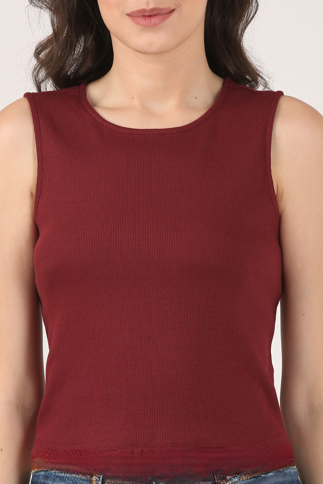 Soft Cotton Rib Sleeveless Wine Top