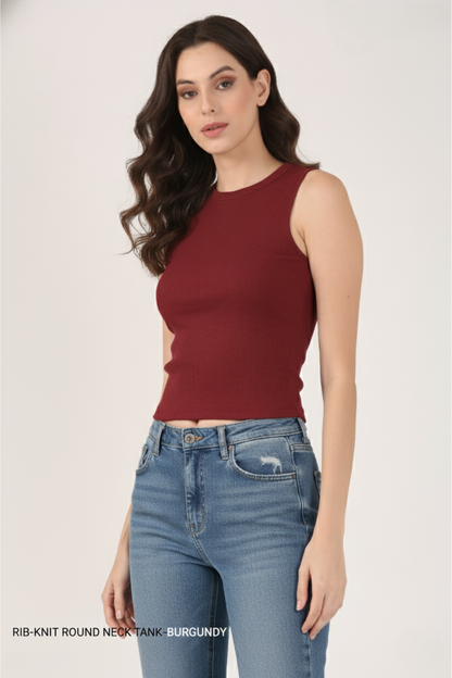 Soft Cotton Rib Sleeveless Wine Top