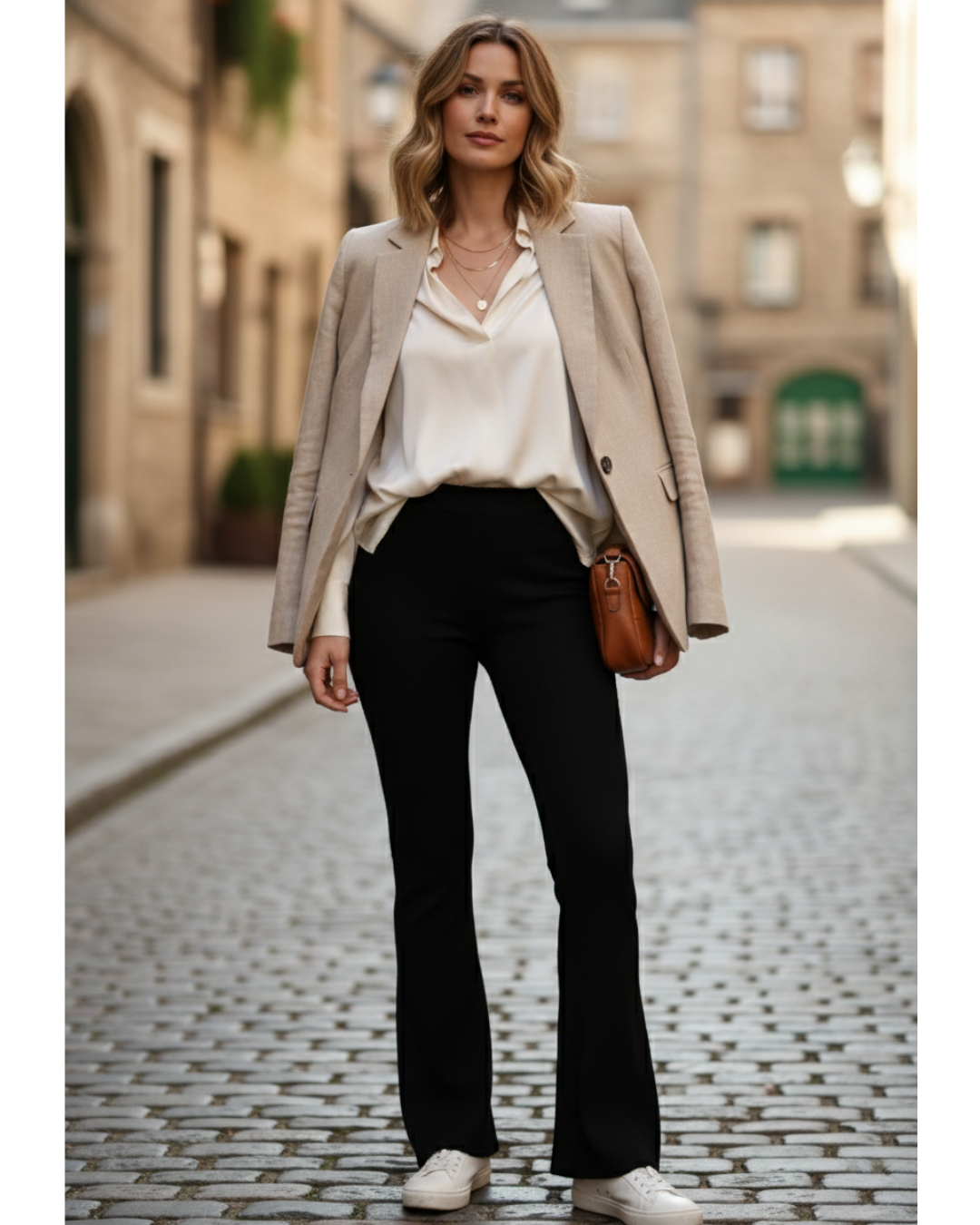 Soft Cotton Rib Black Flare Pants