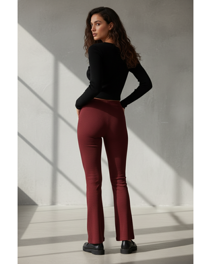 Soft Cotton Rib Wine Flare Pants